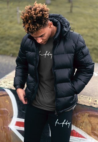 ZIP UP HOOD BIG PUFFER BUBBLE PADDED JACKET - BLACK