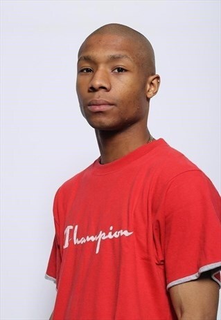 VINTAGE CHAMPION BIG SPELL OUT LOGO T-SHIRT RED