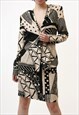 ABSTRACT PATTERN SUIT OF PENCIL SKIRT LONG STYLE JACKET 2386
