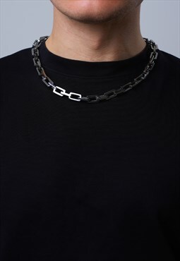 Chunky Silver Screw Lock Chain Necklace - Thick Link Chain