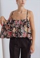 VINTAGE REWORKED COLORFUL FLORAL STRAPPY CROP TOP M/L