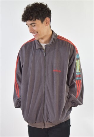 VINTAGE 90S GREY PURPLE ADIDAS TRACKSUIT TOP JACKET