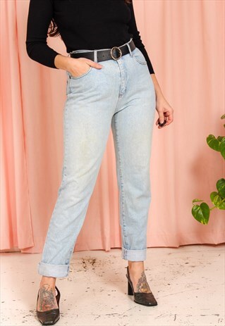 VINTAGE 90S HIGH WAISTED BLUE MOM JEANS 34W33L