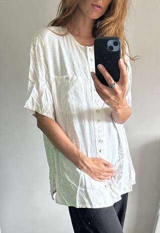 RETRO WHITE BUTTONED BLOUSE - LARGE