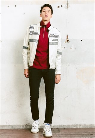 VINTAGE 90S WHITE LEATHER RACING JACKET