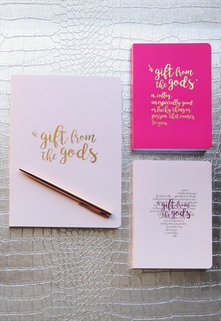 PINK CALLIGRAPHY 3 NOTEBOOK SET A5 A6 METALLIC GOLD PRINT