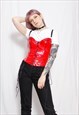 90S Y2K GOTH RED VINYL PVC O-RING LACE-UP BUSTIER CORSET TOP