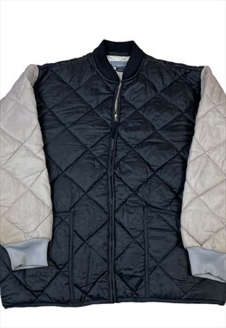 Black and white sleeved full zip up branded puffer jacket