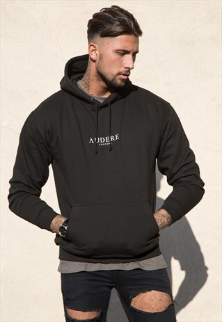 BLACK HOODIE WHITE PRINT