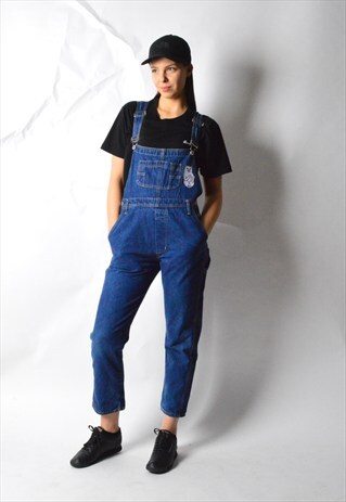 VINTAGE 90S REWORKED CAT PATCH DENIM DUNGAREES
