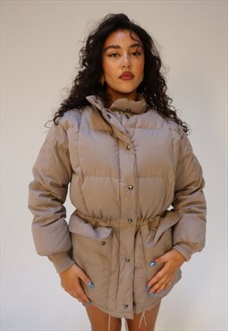 Vintage 80s Brown Puffer Jacket with Drawstring Waist
