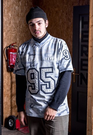 GREY CAMO PRINT FOOTBALL JERSEY