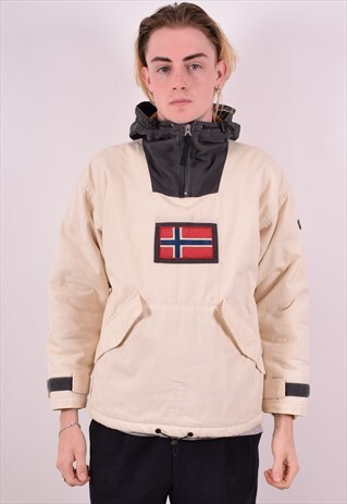 NAPAPIJRI MENS VINTAGE PULLOVER JACKET MEDIUM BEIGE 90S