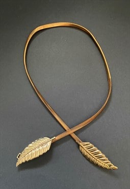 70's Vintage Bronze Gold Metal Leaf Stretchy Belt