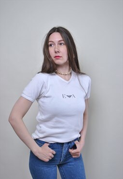 Armani classic tshirt, 90s white basic tee, vintage women