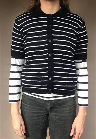 VINTAGE STRIPED KNITTED POLO TOP SHIRT