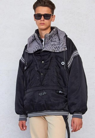 VINTAGE BLACK WINDBREAKER RAIN PULLOVER JACKET