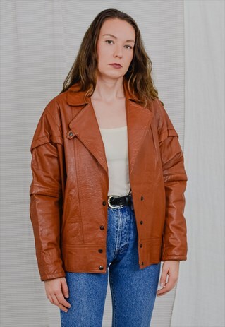 CARAMEL SKOGAR LEATHER JACKET VINTAGE 80'S BROWN OVERSIZED