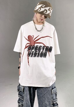 White Washed Spider Graphic Oversized Cotton T shirt tee