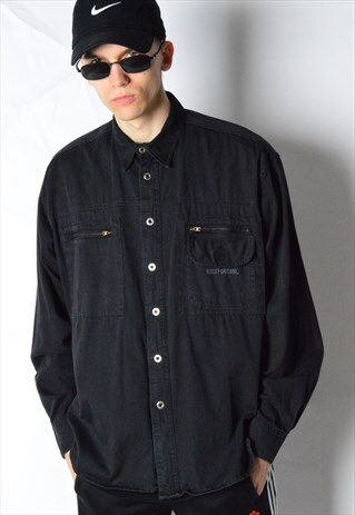 RARE VINTAGE BLACK MINIMALIST HARLEY DAVIDSON DENIM SHIRT