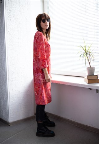VINTAGE 70'S RED PATTERNED MIDI DRESS