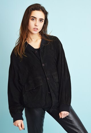 COOL 90'S RETRO GENUINE SUEDE OVERSIZED DADS BOMBER JACKET