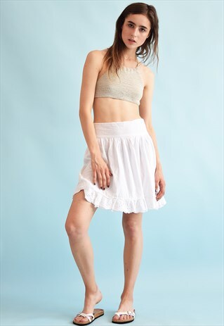 90'S RETRO BOHO FESTIVAL EMBROIDERY NEUTRAL MINI SKIRT