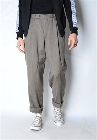 VINTAGE 90S BEIGE GREY MINIMALIST WOOL PANTS