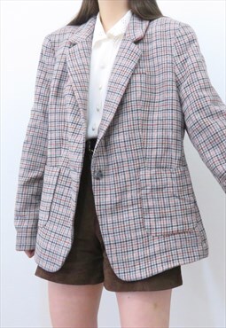 80s Vintage Multicoloured Check Blazer Jacket