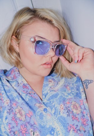 GLASSES SUNGLASSES TRANSPARENT FRAME BLUE TINT LENSE RAVE
