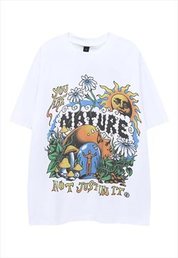 Paradise print t-shirt raver tee retro cartoon top in white