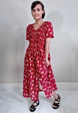 Vintage 90's Red Floral Button Down Dress
