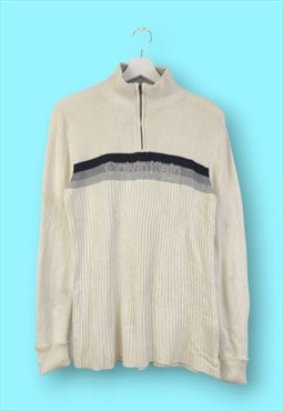 Vintage Calvin Klein Jumper Quarter zip in Beige XL