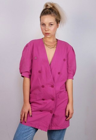 VINTAGE 80'S BROAD SHOULDERS BLAZER JACKET / DRESS IN PINK