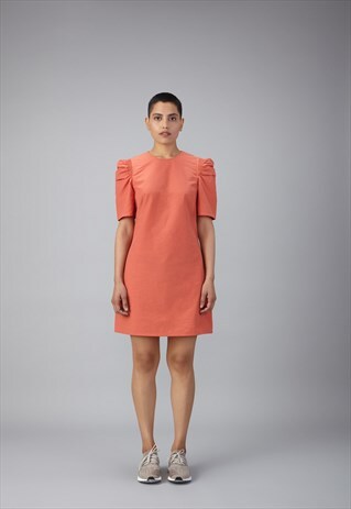 GATHERED SLEEVE SHIFT DRESS IN ORANGE