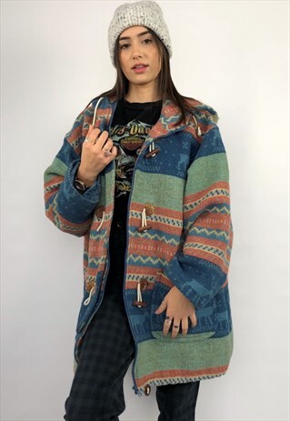VINTAGE INCA 90S AZTEC NAVAJO PATTERNED COAT JACKET WOOL MIX