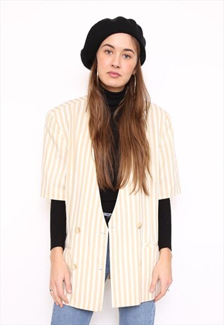 VINTAGE 80S CREAM STRIPED BLAZER JACKET