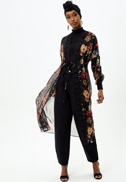 Black Floral Sheer Kimono 