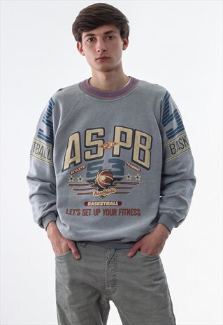 VINTAGE BASKETBALL GRAPHIC CREW NECK 90S GREY