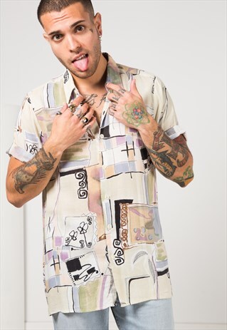 VINTAGE 80S CRAZY PRINT SHIRT / S0140
