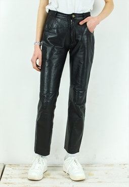 LINUS Black Leather Pants Tapered Trousers High Waist Biker