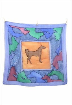 Vintage Scarf 70s Rodeo Abstract Horse Print Handpainted