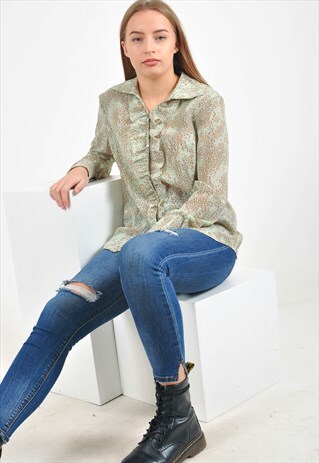 VINTAGE RUFFLE BLOUSE IN ABSTRACT PRINT