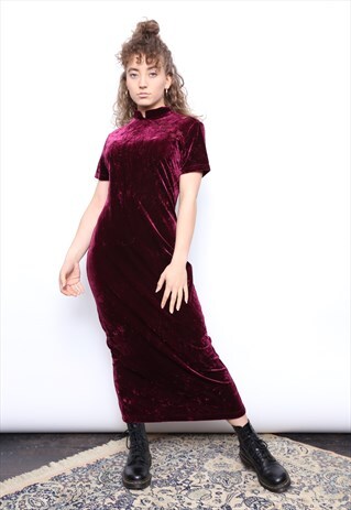 VINTAGE 90S PURPLE VELVET ORIENTAL MIDI DRESS