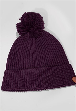 SKI BOBBLE KNITTED RIBBED BEANIE HAT - MAROON RED