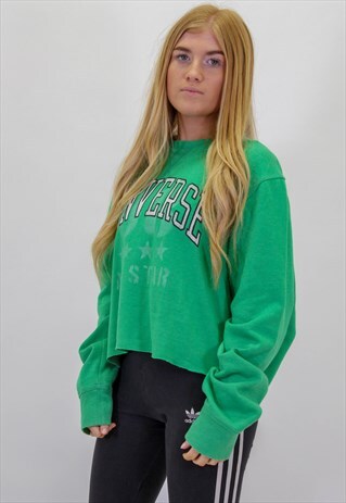 VINTAGE CONVERSE LOGO CROPPED OVERSIZE SWEATSHIRT GREEN L