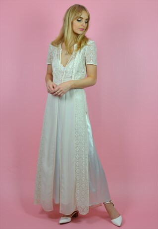 VINTAGE IVORY SHEER LACE BOHEMIAN SUMMER WEDDING DRESS