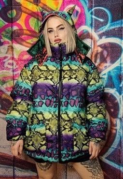 Snake bomber reversible python jacket tiedye graffiti puffer