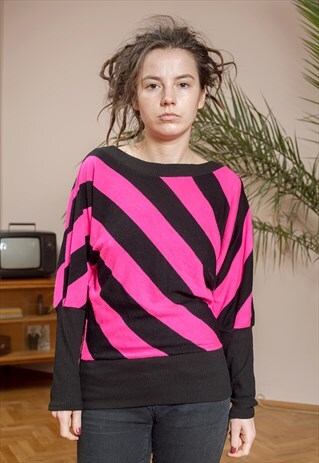 80S VINTAGE BATWING STRIPED DISCO SWEATER