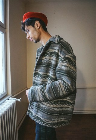 VINTAGE ETHNIC PATTERNED WOOL WINTER JACKET